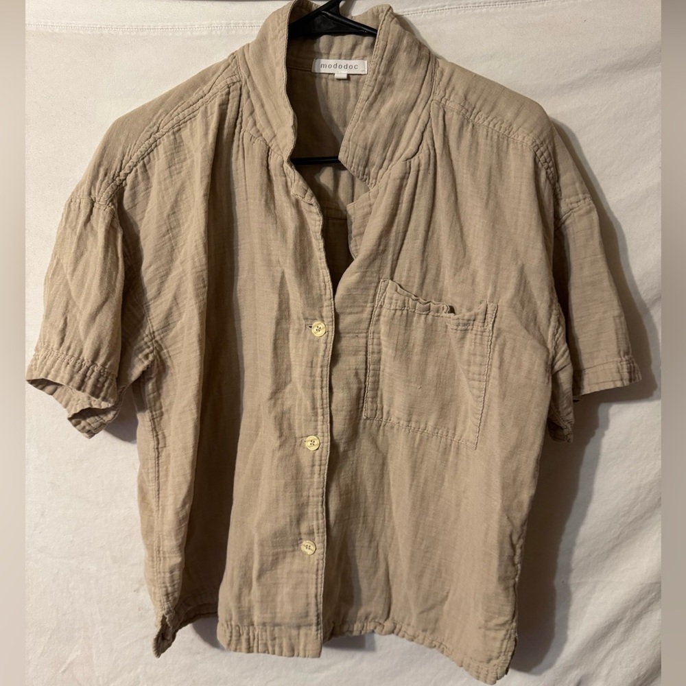 Tan Short Sleeve Button-Up Shirt
